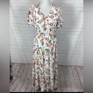 Prairie Cottage Core Floral Maxi Dress‎ Ruffle Short Sleeve Women’s Size Small